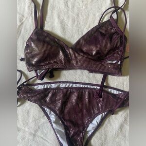 NWT VS Pink Shimmering Purple Bikini Set Size Large
